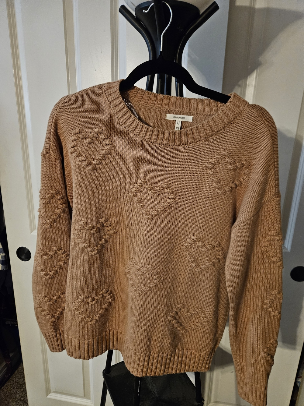 maurices Tan Heart-Pattern Crewneck Sweater - Tan